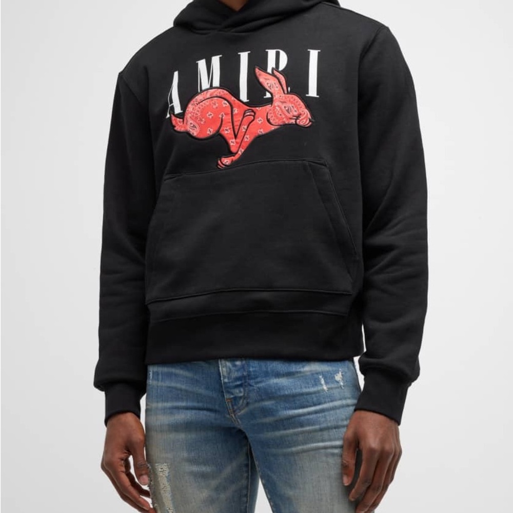 Amiri Appliquéd Logo Print Rabbit Hoodie NWT with flaw‎ Small